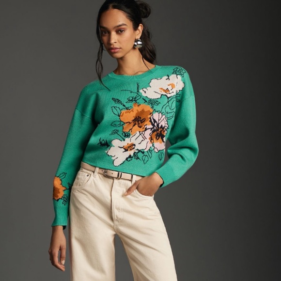 NWT The Sonal Nathwani Camryn Cropped Crewneck Sweater by Maeve - Picture 3 of 11